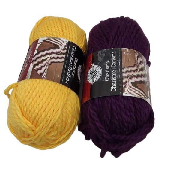 Mixed Lot of 2 Charisma by Loops & Threads Acrylic Yarn Dark Purple #3 Yellow #1 - Picture 3 of 11